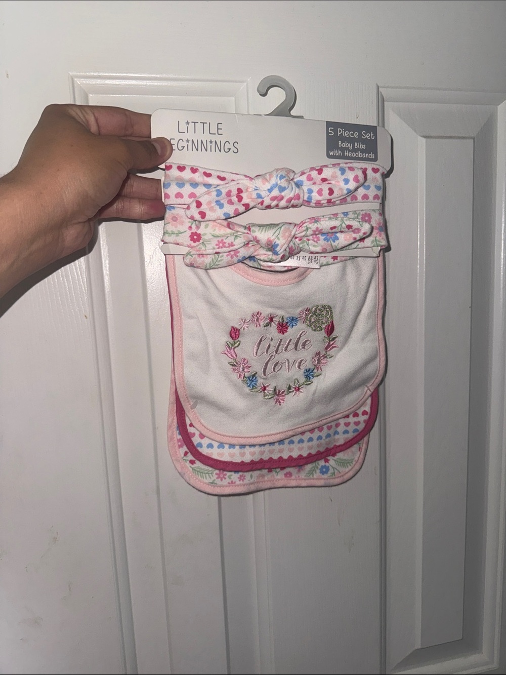 Little Beginnings Pink Floral 'Little Love' Bib Set with Headbands